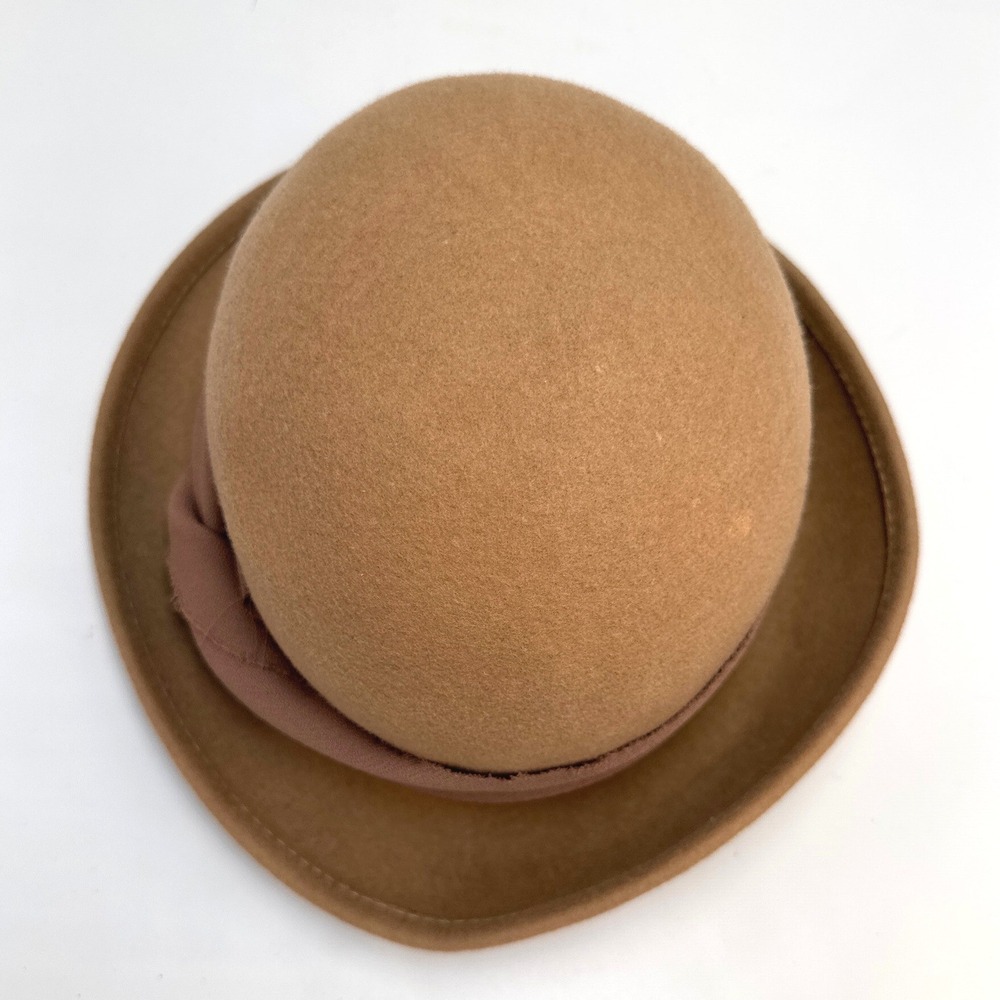 Cloche Hat 100% Wool Felt W/Fabric accent Asymmetrica Brim Womens Camel Retro‎ - Picture 8 of 8